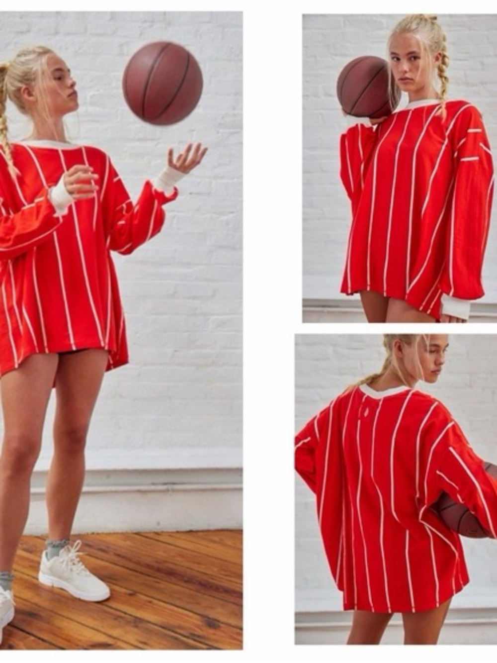 FP Movement by Free People Red Vertical-Stripe Long Sleeve Tee